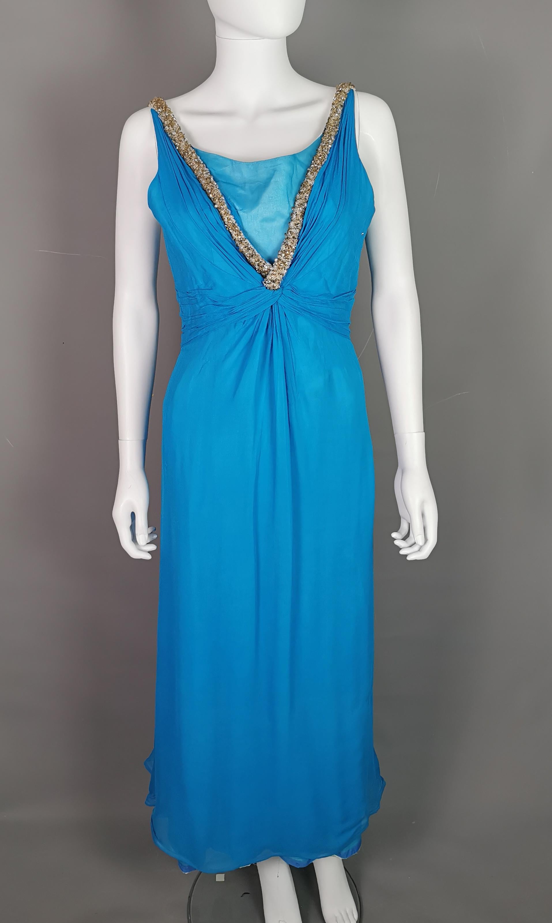 Emma Domb Blaues Abendkleid aus Seidenchiffon in Domb  im Angebot 2