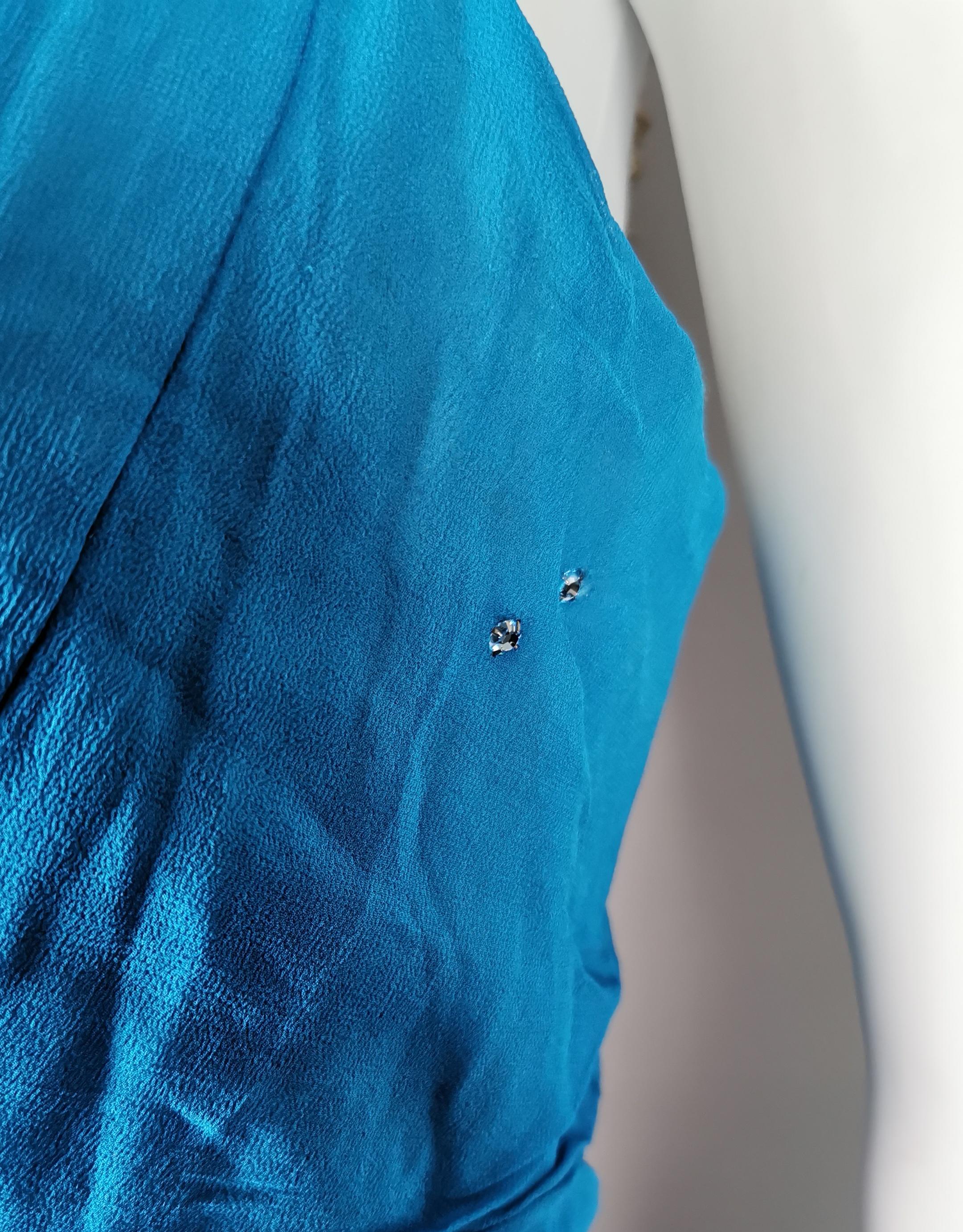 Robe de soirée vintage Emma Domb en mousseline de soie bleue  en vente 4