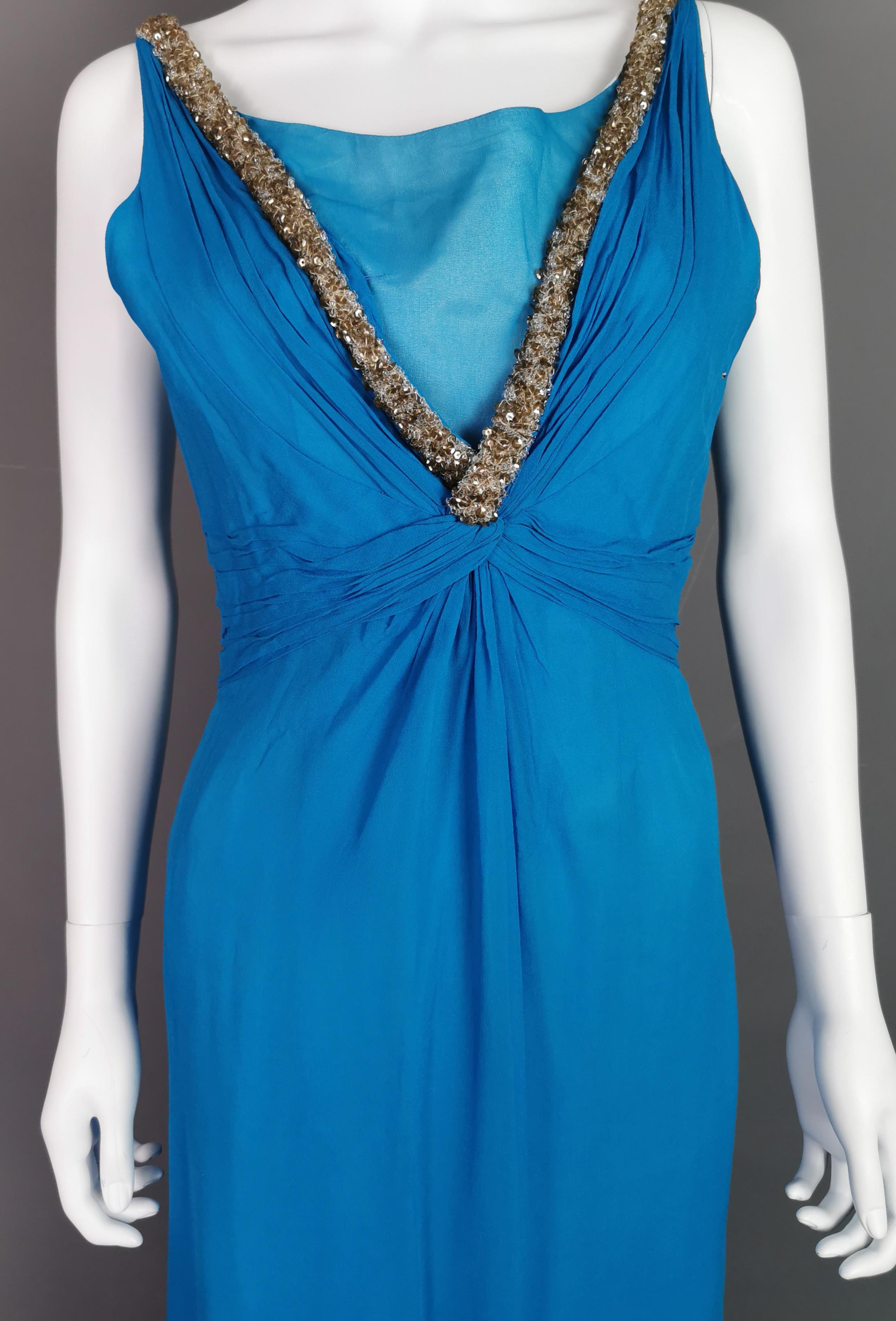 Robe de soirée vintage Emma Domb en mousseline de soie bleue  en vente 5