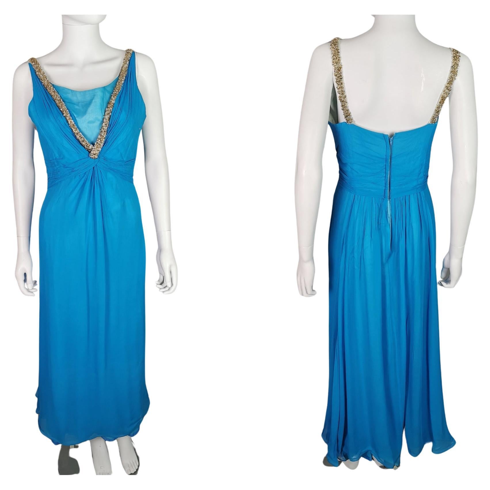 Vintage Emma Domb blue silk chiffon evening dress  For Sale