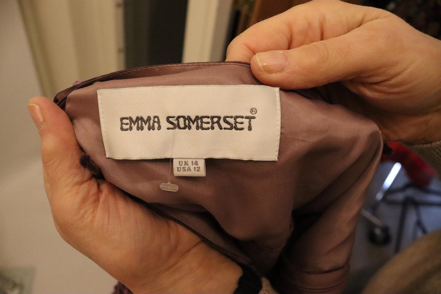 A stunning and headturning gown and bolero by Emma Somerset. The dress is in a pretty lilac colour, with sequin and net detail. It has eleaborate decoration on one shoulder strap and a side zip opening It is fully lined. The matching bolero is