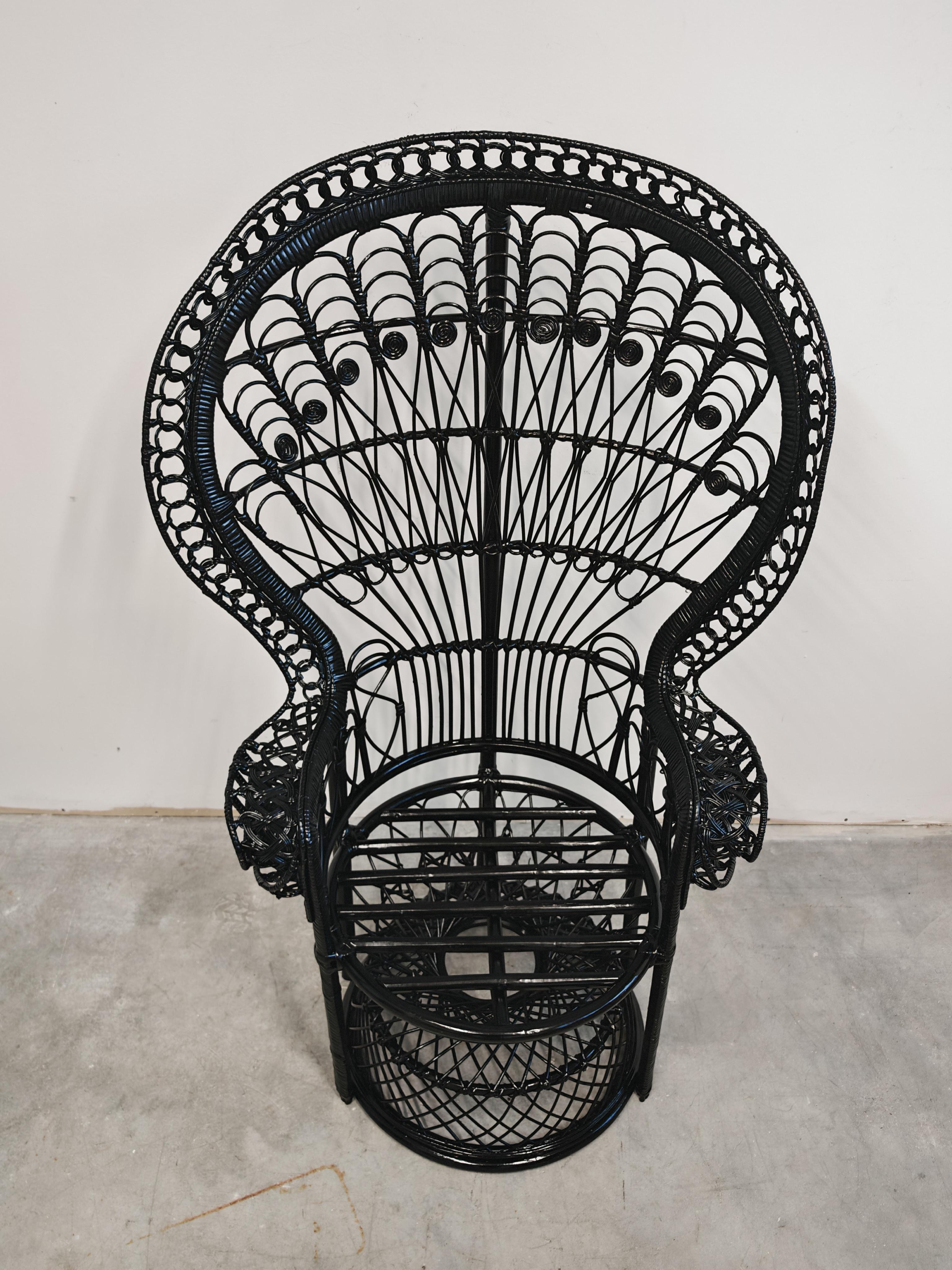 Vintage Emmanuelle Chair done in rattan, black lacquer, France 1970s For Sale 3