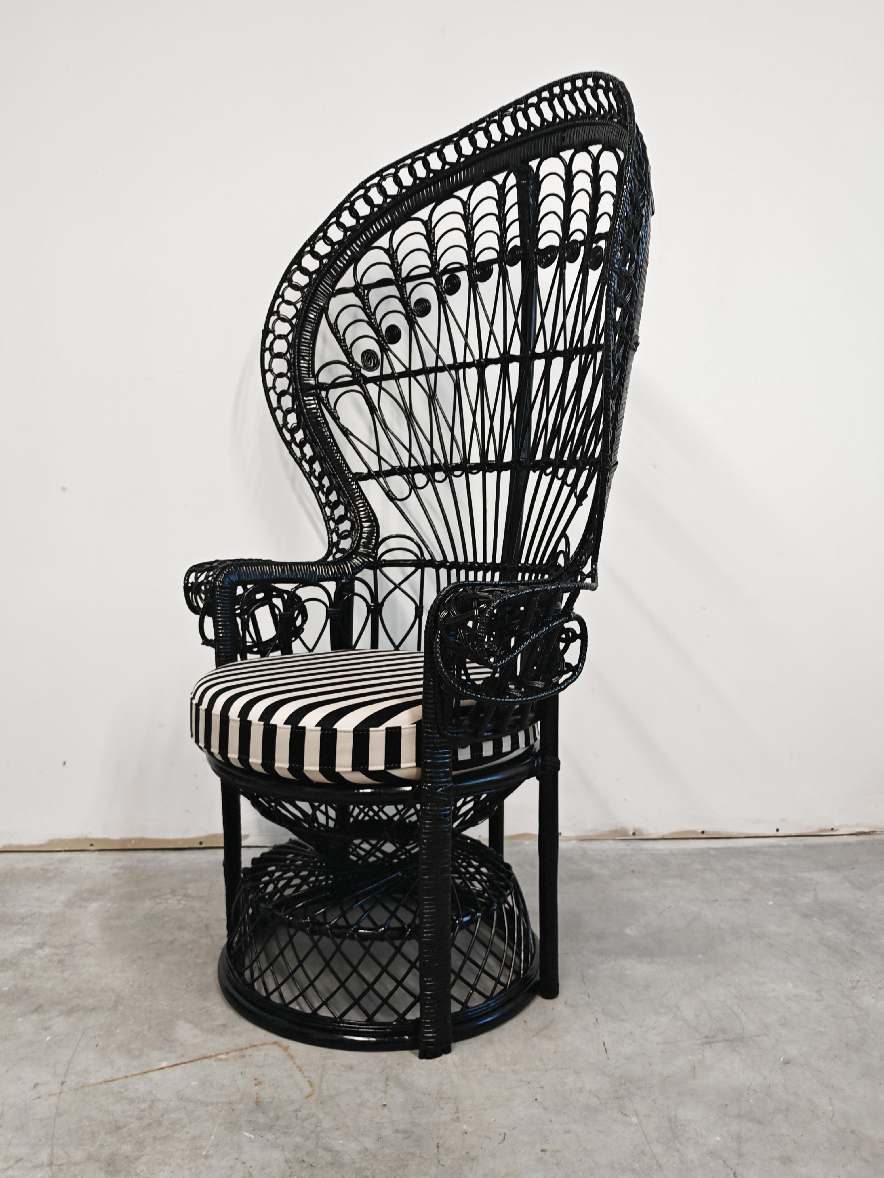 Vintage Emmanuelle Chair done in rattan, black lacquer, France 1970s For Sale 4