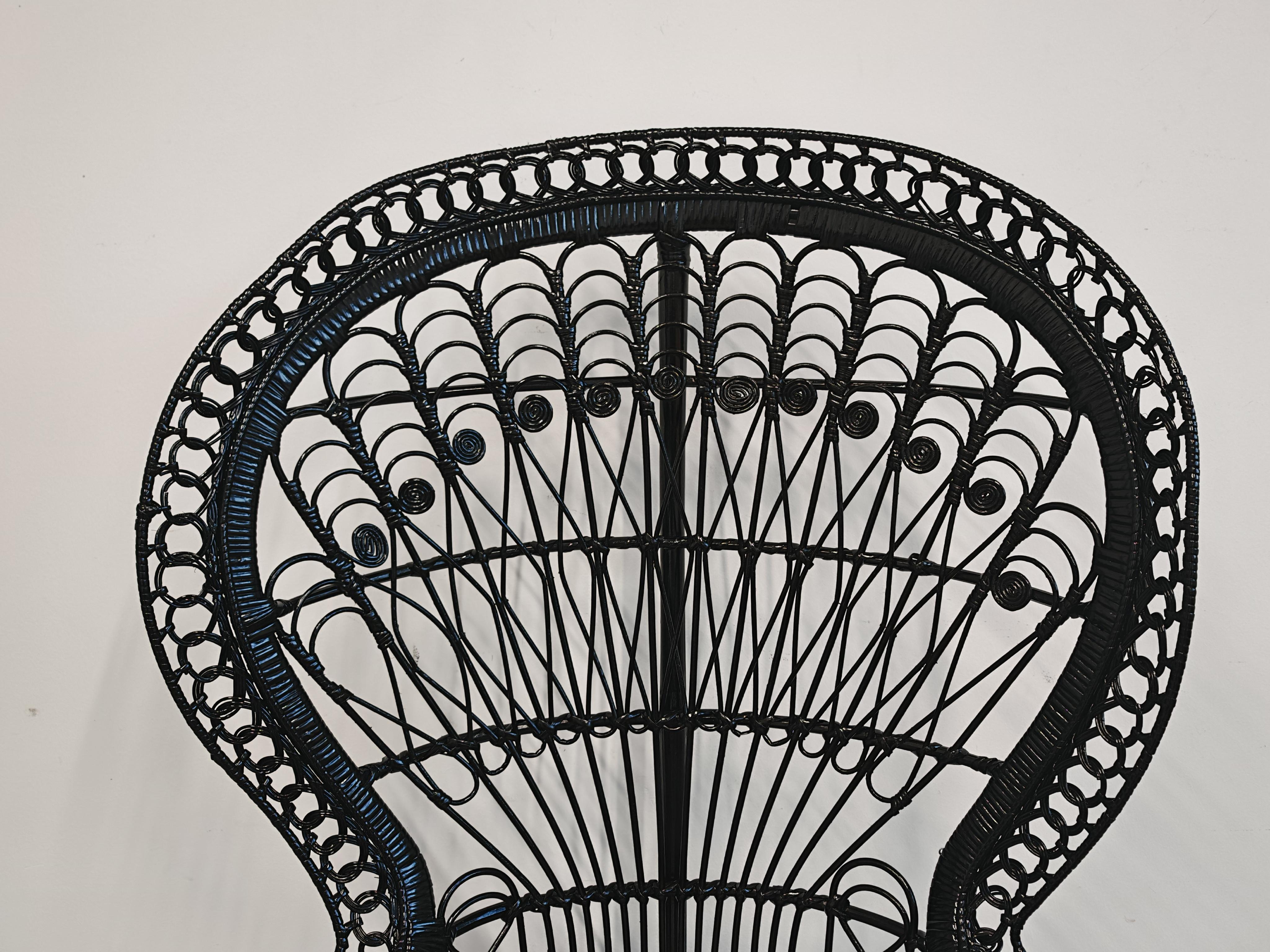 Mid-Century Modern Vintage Emmanuelle Chair done in rattan, black lacquer, France 1970s For Sale