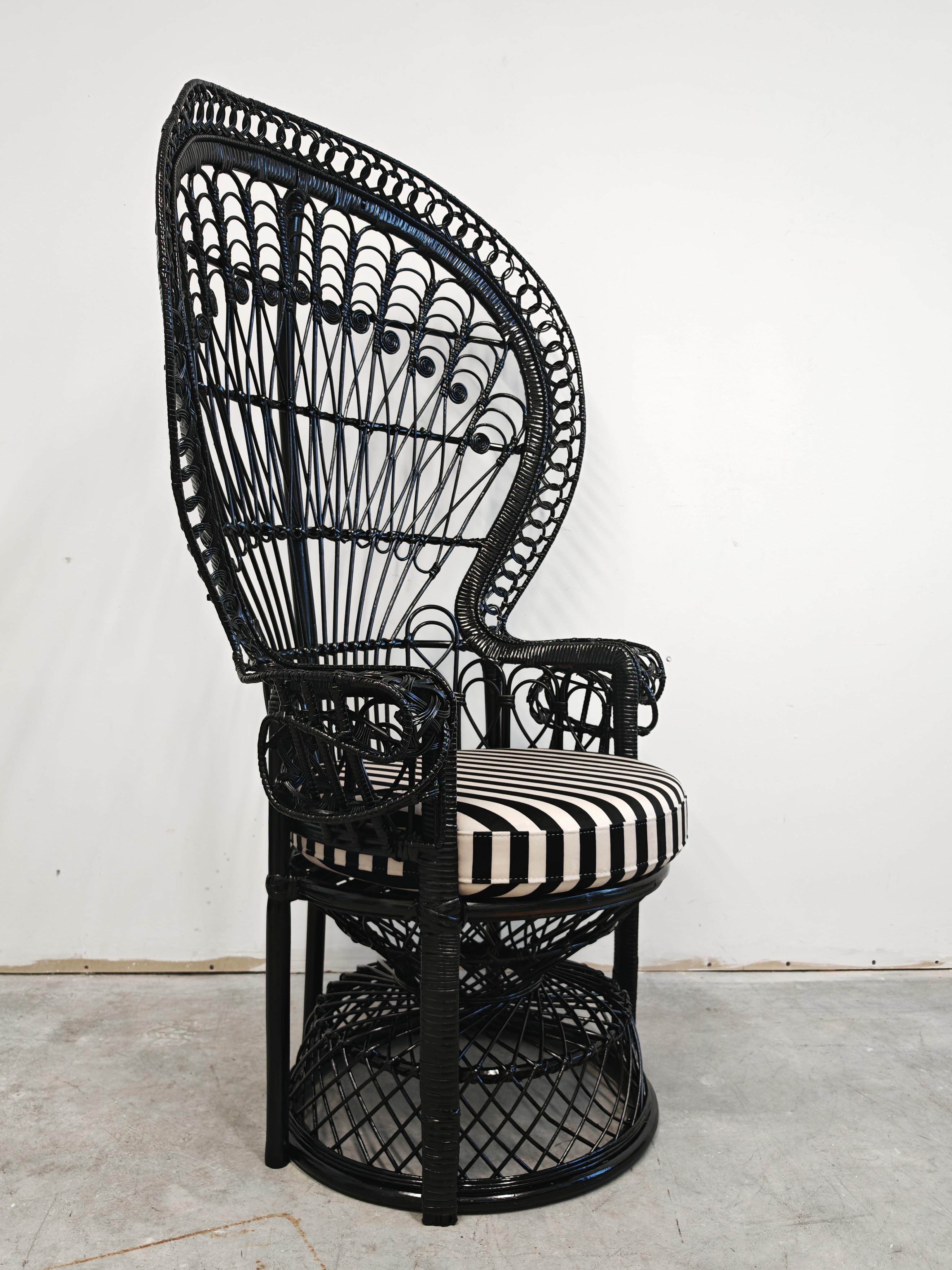 French Vintage Emmanuelle Chair done in rattan, black lacquer, France 1970s For Sale