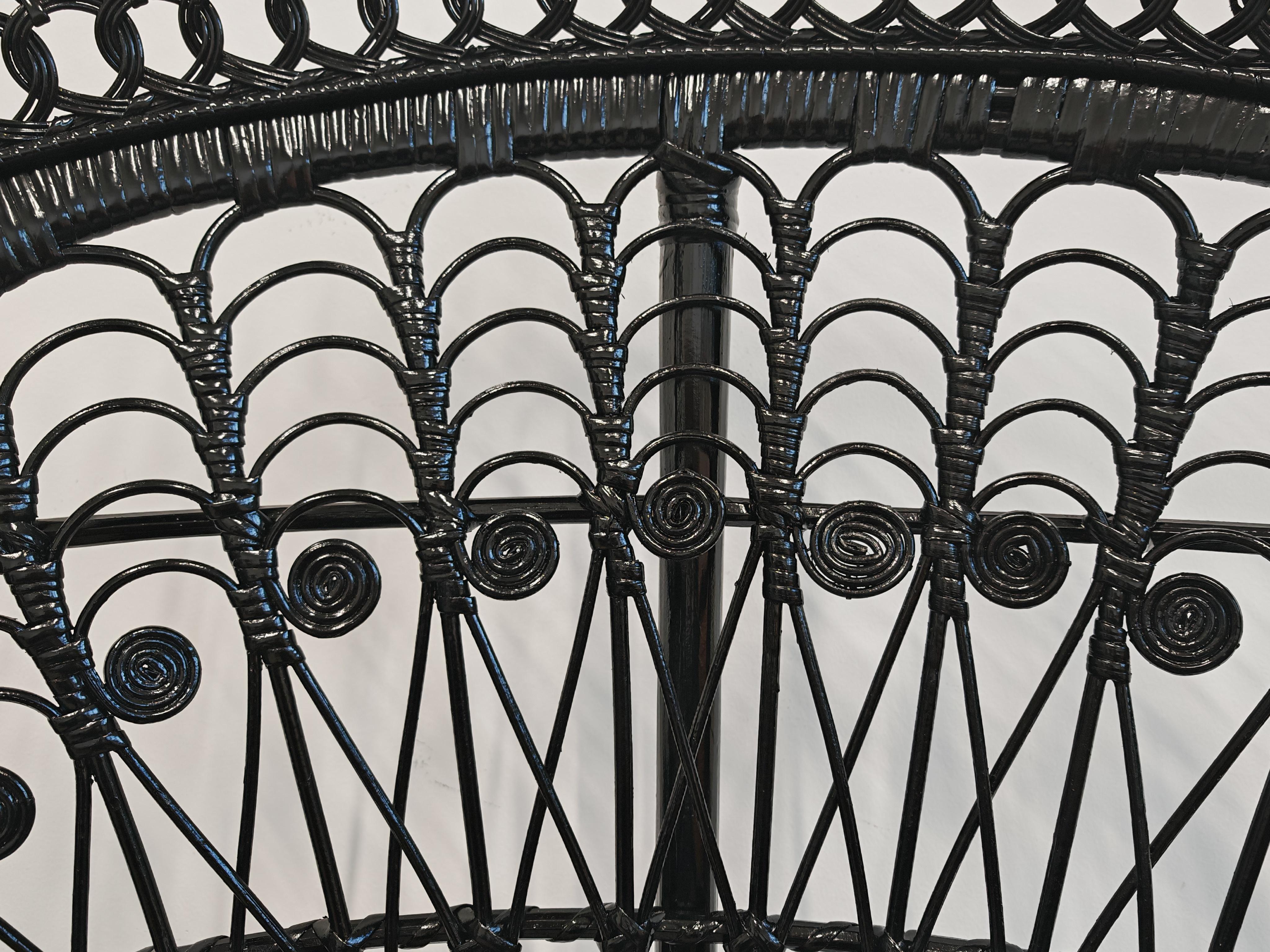 Vintage Emmanuelle Chair done in rattan, black lacquer, France 1970s In Excellent Condition For Sale In Beograd, RS