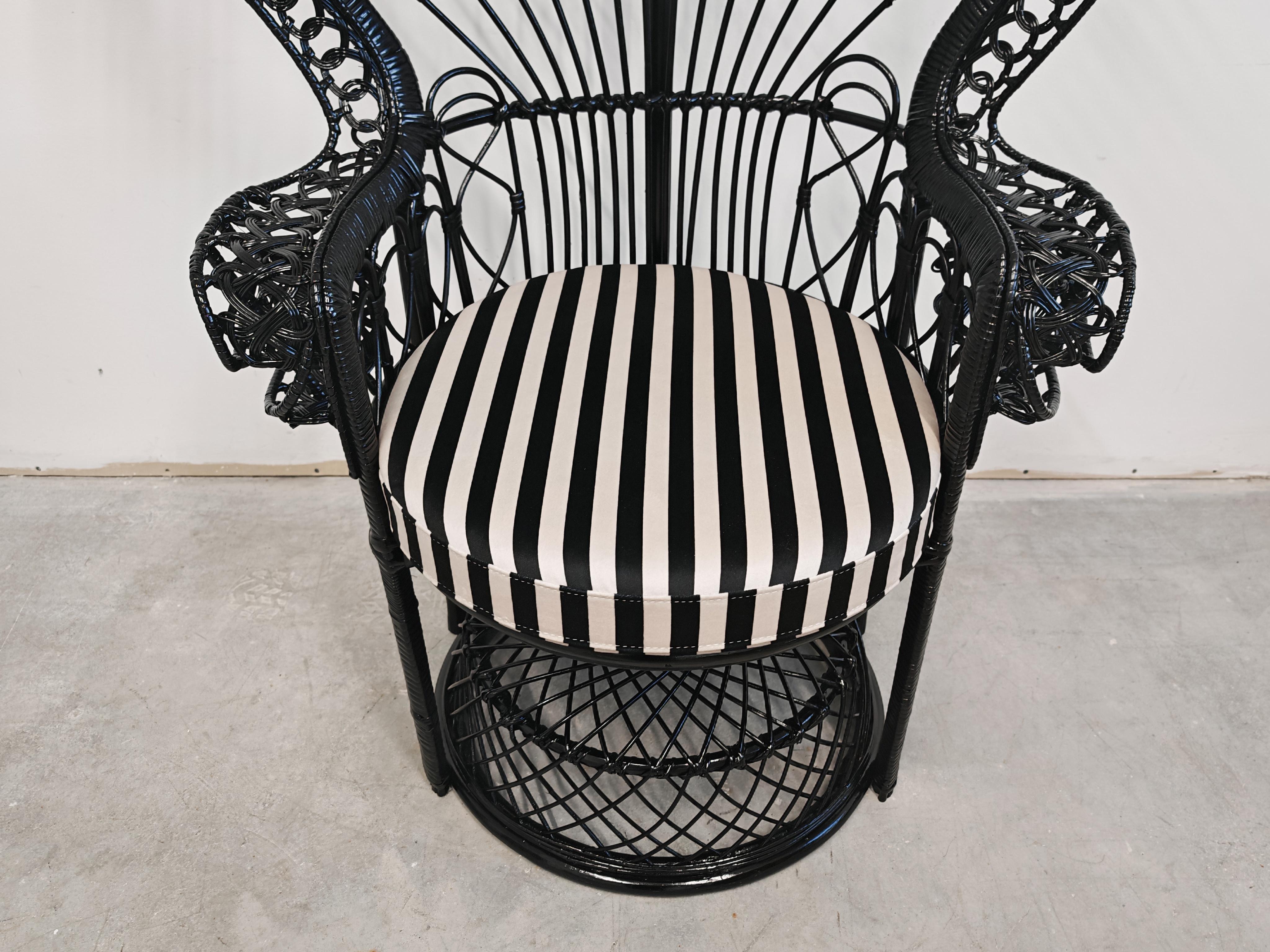 Late 20th Century Vintage Emmanuelle Chair done in rattan, black lacquer, France 1970s For Sale