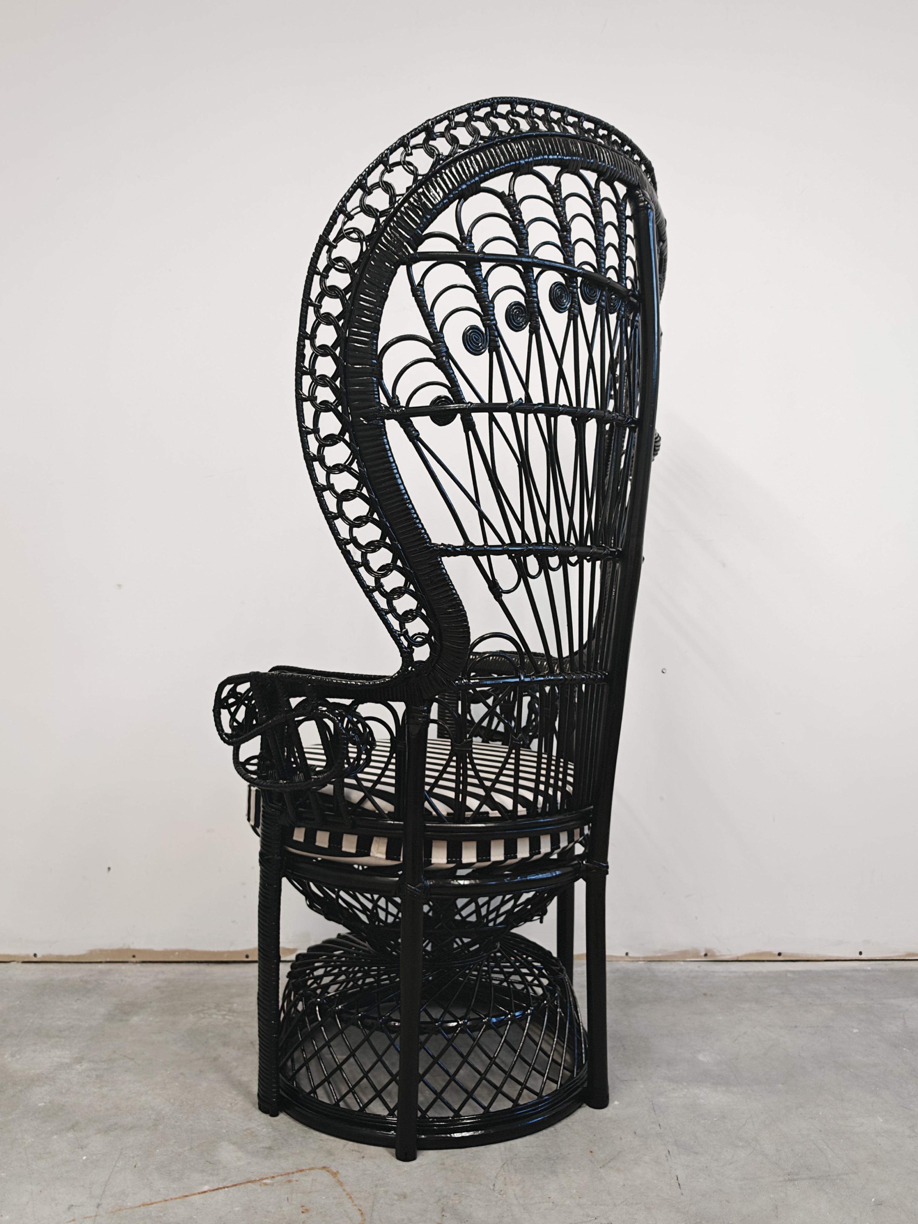 Vintage Emmanuelle Chair done in rattan, black lacquer, France 1970s For Sale 1
