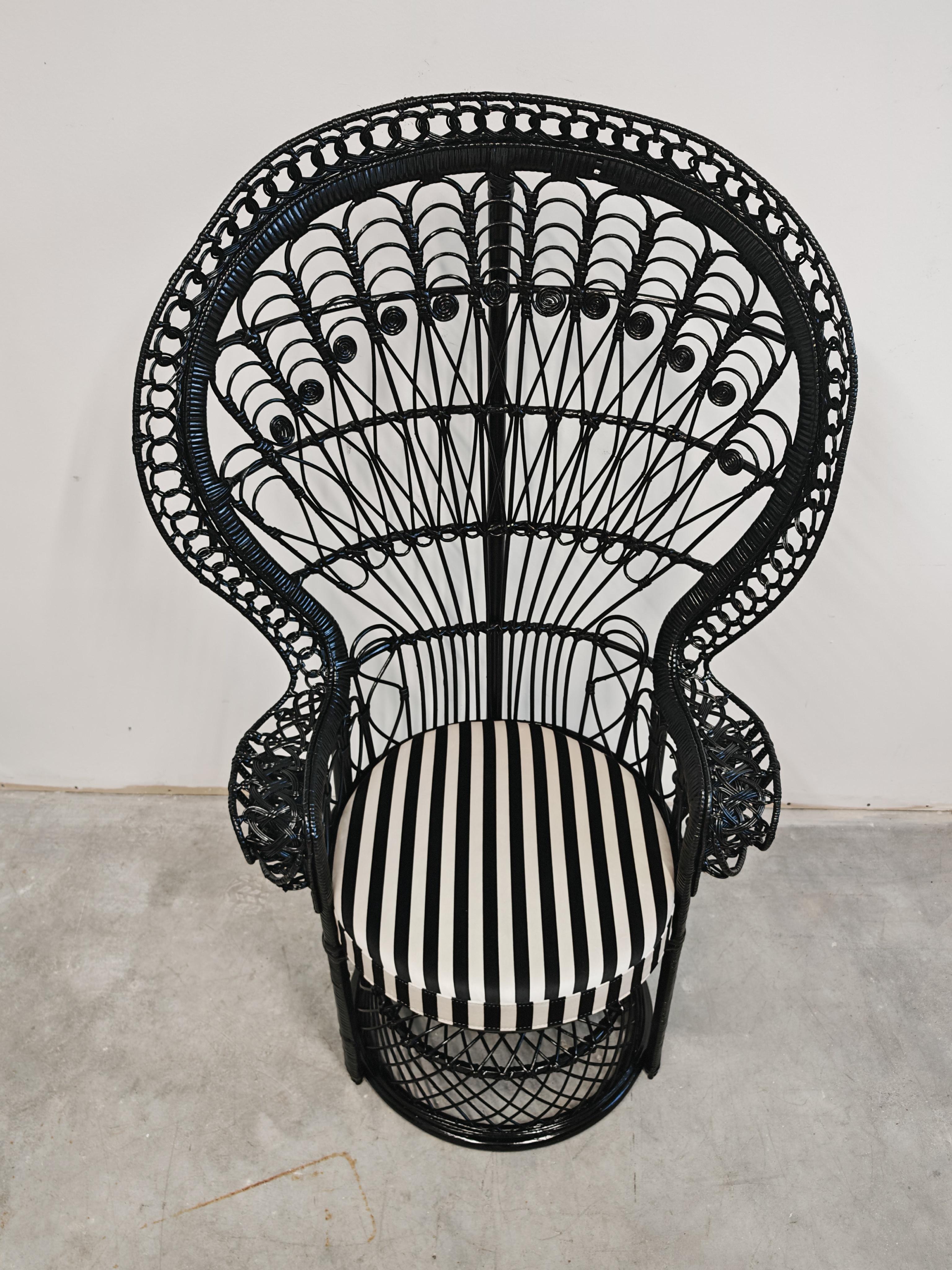 Vintage Emmanuelle Chair done in rattan, black lacquer, France 1970s For Sale 2