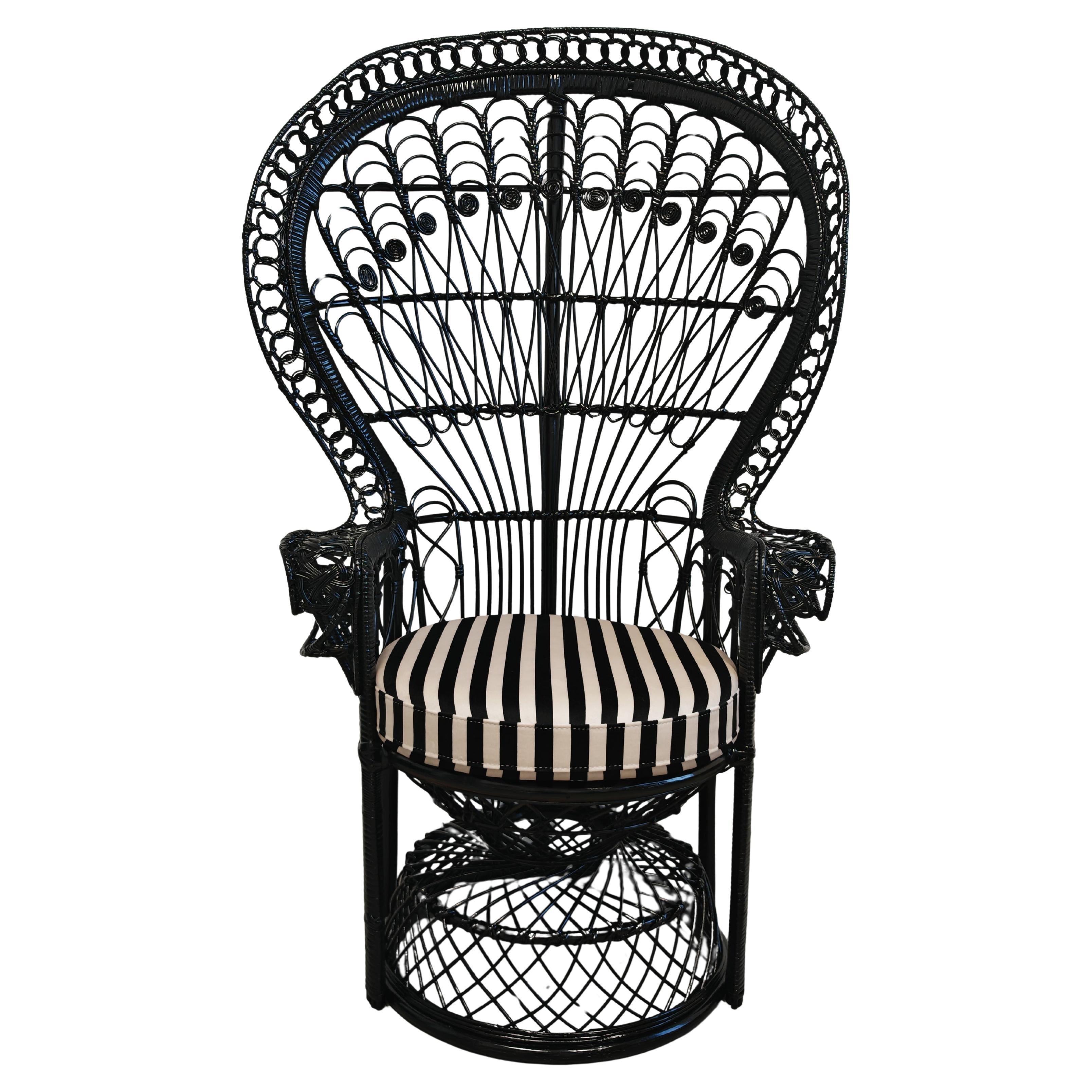 Vintage Emmanuelle Chair done in rattan, black lacquer, France 1970s For Sale