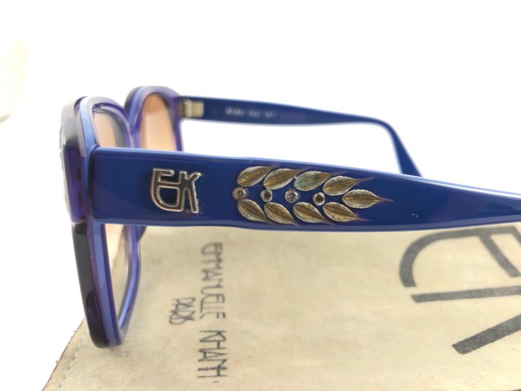 Beige Vintage Emmanuelle Khanh 8080 102 Purple Flower Accents France Sunglasses For Sale