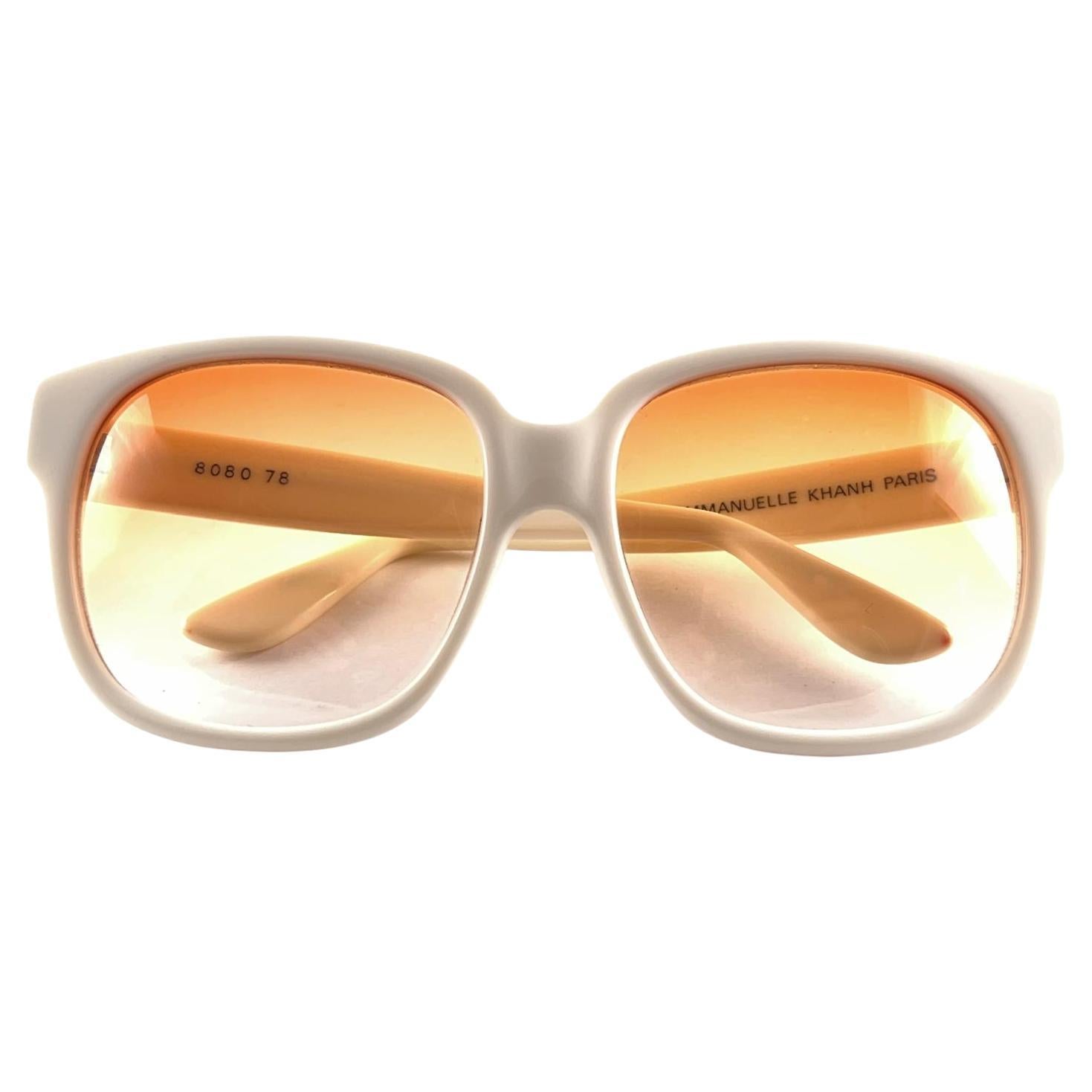 Vintage Emmanuelle Khanh 8080 78 Beige Oversized France Sunglasses For Sale