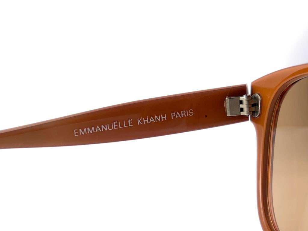 Vintage Emmanuelle Khanh 8080 Tan Ochre Flower Accents France 1970'S Sunglasses For Sale 5