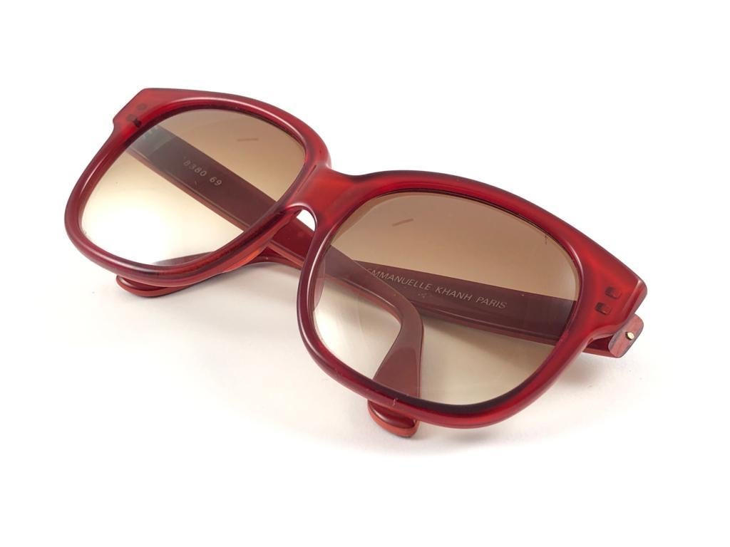 Vintage Emmanuelle Khanh 8380 69 Translucent Red France Sunglasses For Sale 4