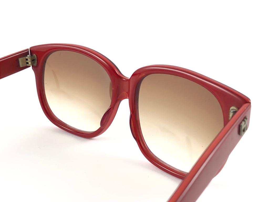 Beige Vintage Emmanuelle Khanh 8380 69 Translucent Red France Sunglasses For Sale