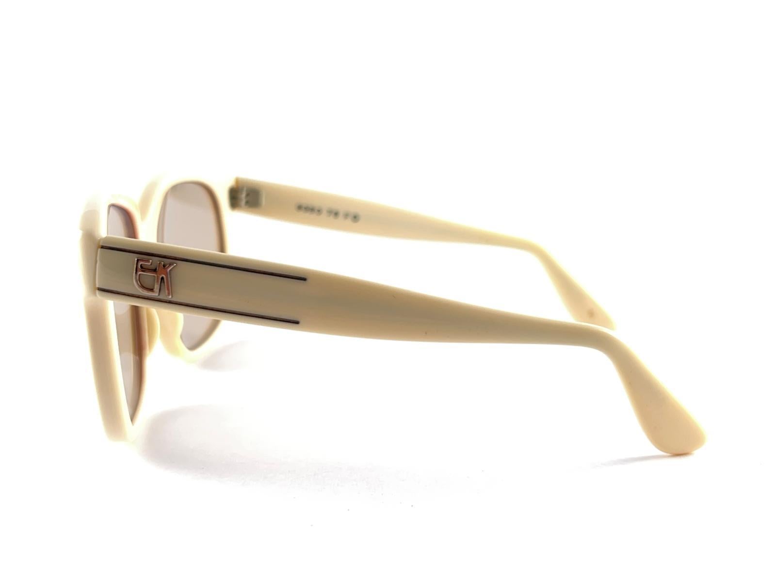 Women's or Men's Vintage Emmanuelle Khanh Beige Oversized Sunglasses 1970'S Made In France For Sale