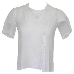 Vintage Emmanuelle Khanh White Linen Blouse RARE sz S