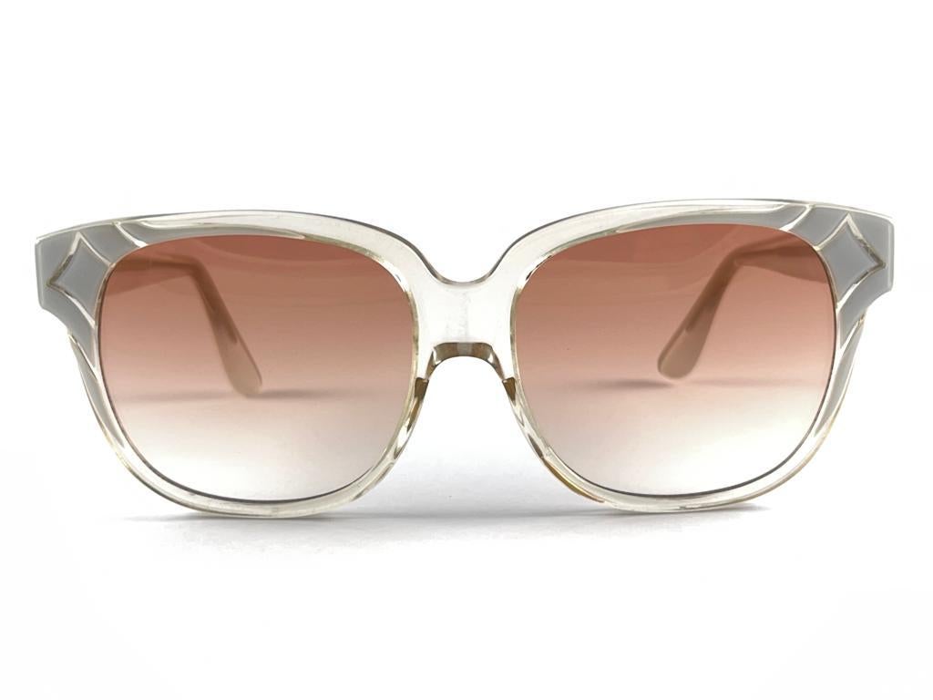 Vintage Emmanuelle Khanh White Translucent Oversized 70'S France Sunglasses For Sale 1