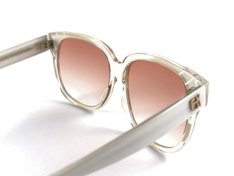 Vintage Emmanuelle Khanh White Translucent Oversized 70 S France Sunglasses