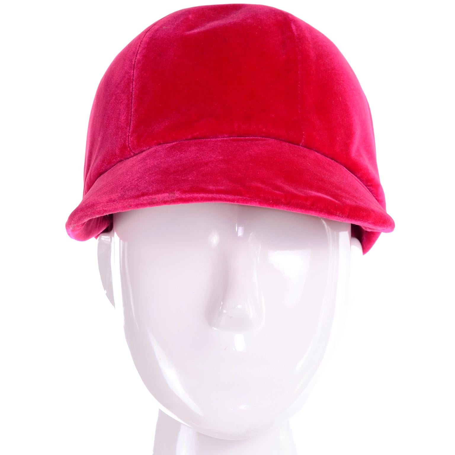 This is a lovely vintage velvet equestrian style riding had from Emme New York.  The hat is a size small and is in a lovely shade of red with Ivory satin lining. This vintage red cap can add style to any outfit!