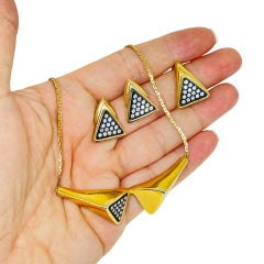 Vintage Emmons necklace Caroline earrings rhinestone enamel gold tone ring set