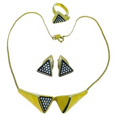 Vintage Emmons necklace Caroline earrings rhinestone enamel gold tone ring set