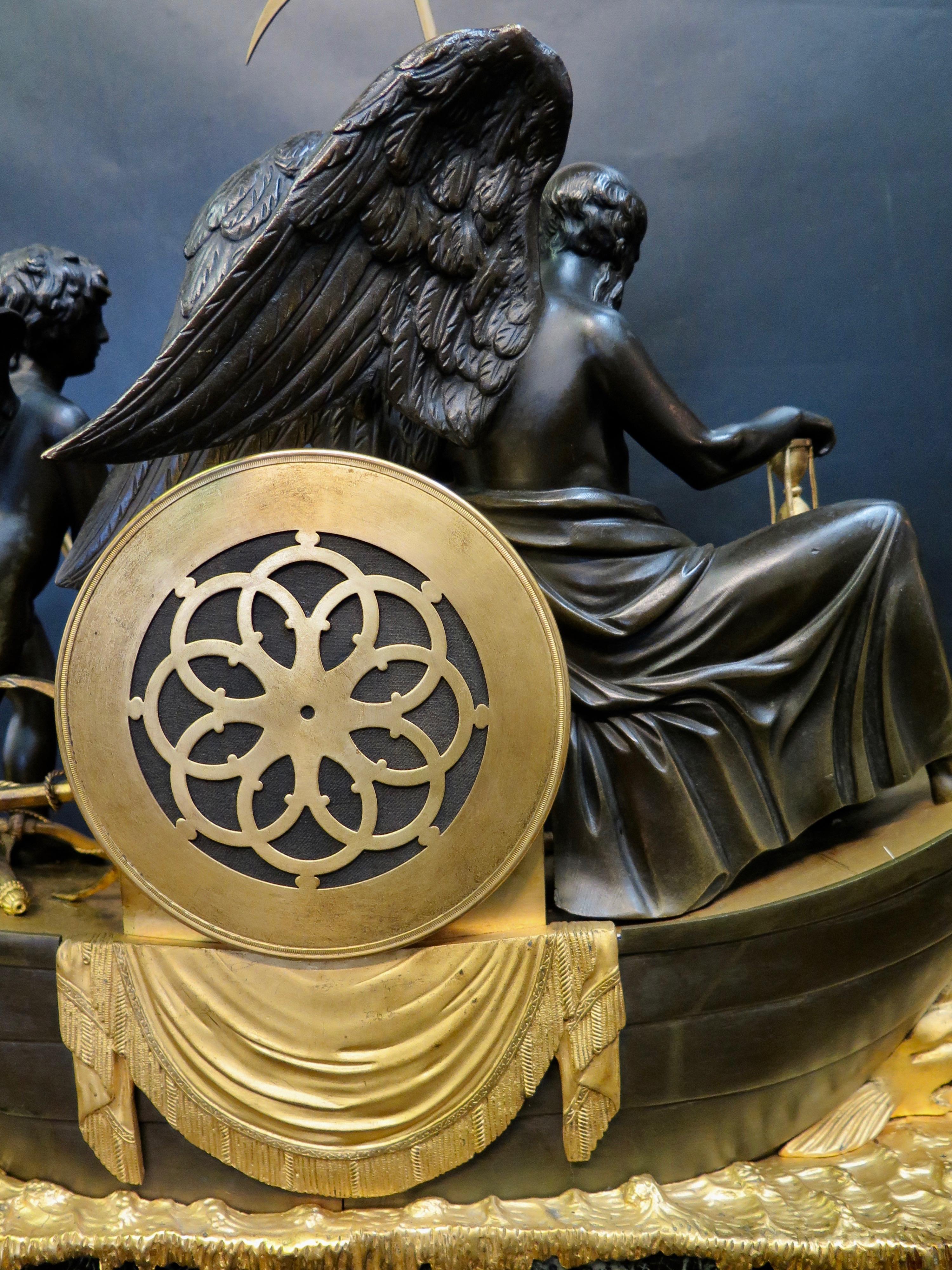 Vintage Empire Bronze and Marble Clock with Father Time 8