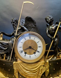 Vintage Empire Bronze and Marble Clock with Father Time