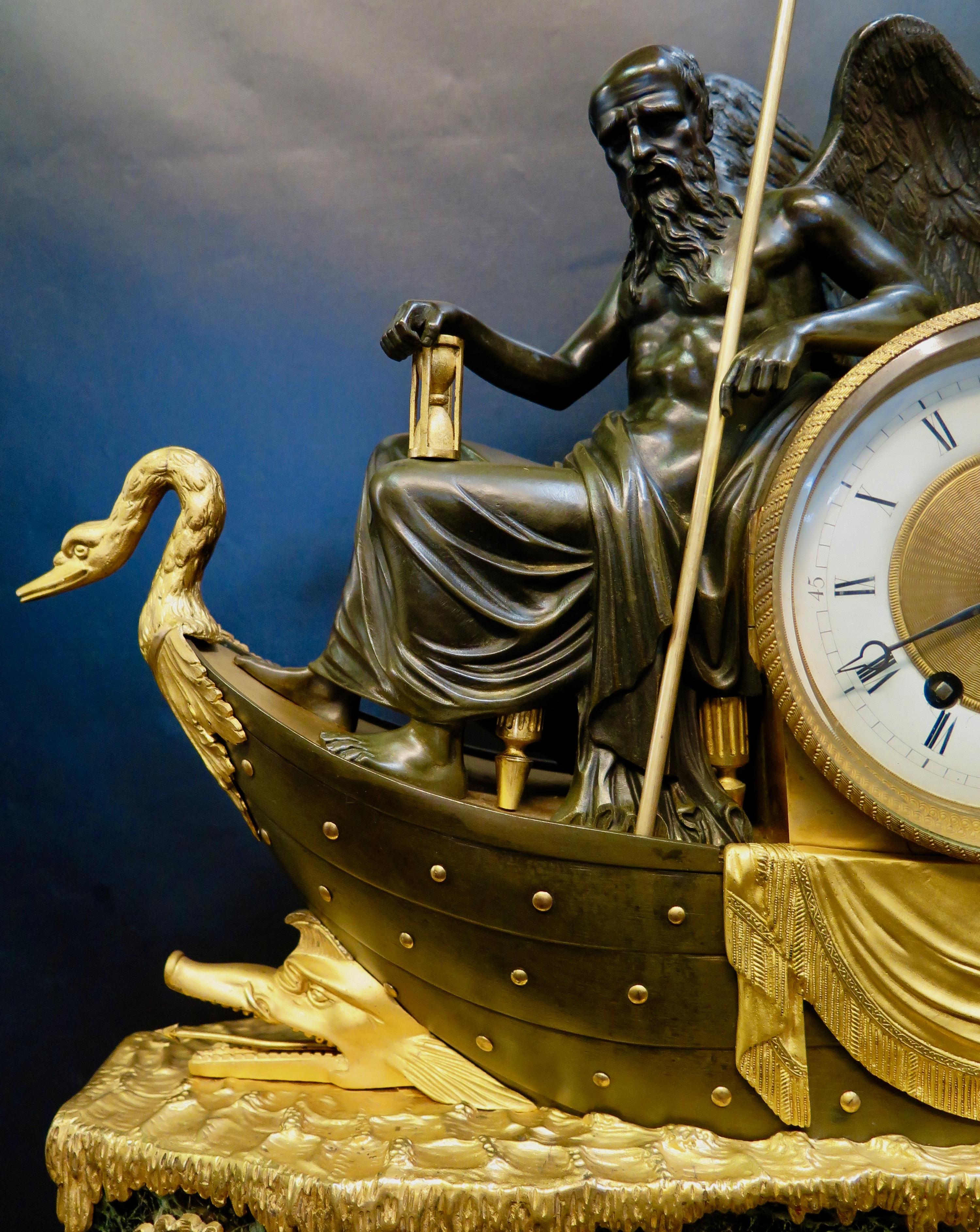 Vintage Empire Bronze and Marble Clock with Father Time In Good Condition In Bronx, NY