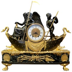 Antique Empire Bronze and Marble Clock with Father Time