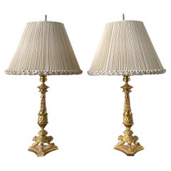 Lampade vintage Empire con candelieri dorati - Un paio
