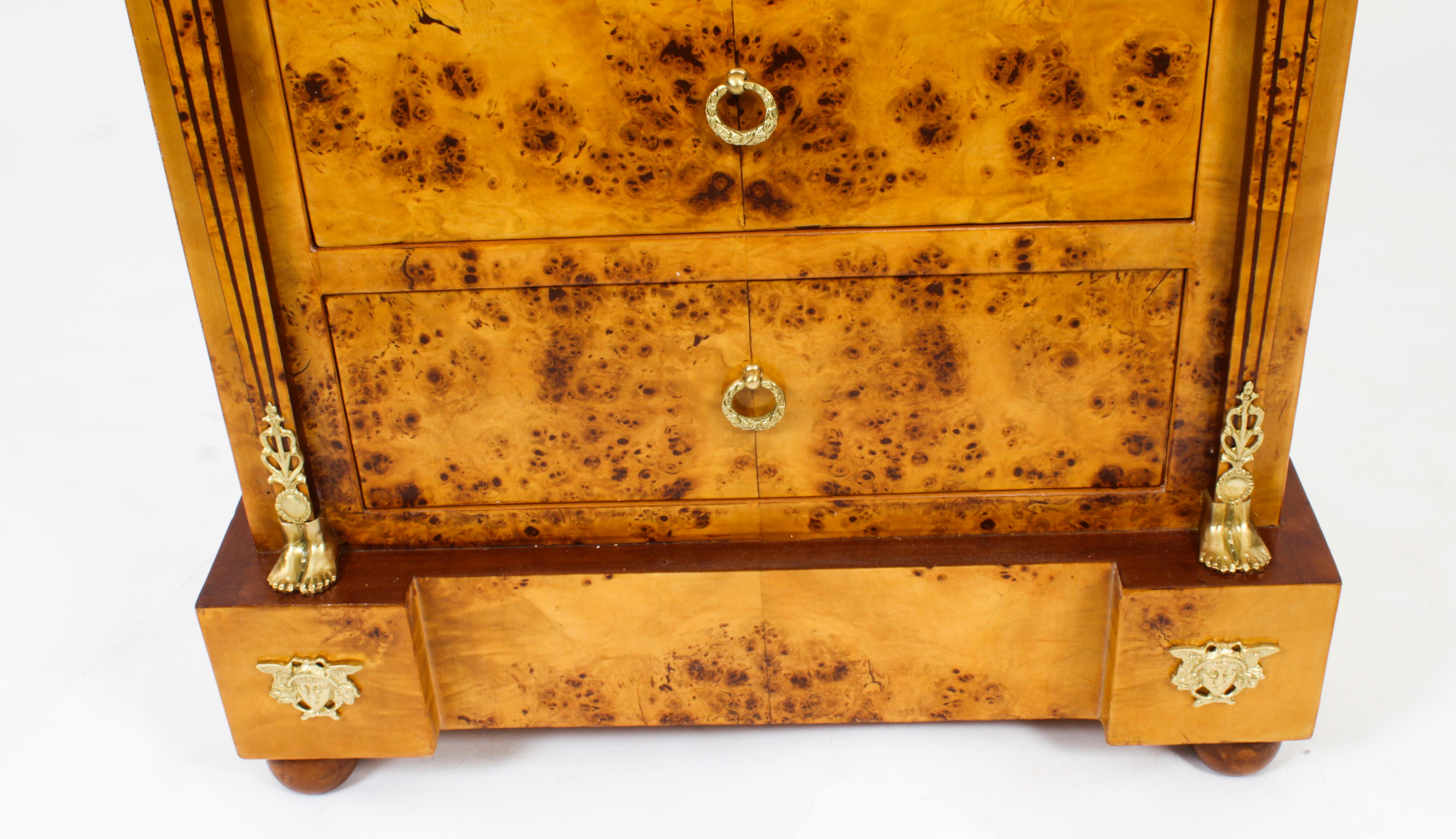 Vintage Empire Revival Burr Maple Tall Chest 20th C For Sale 6