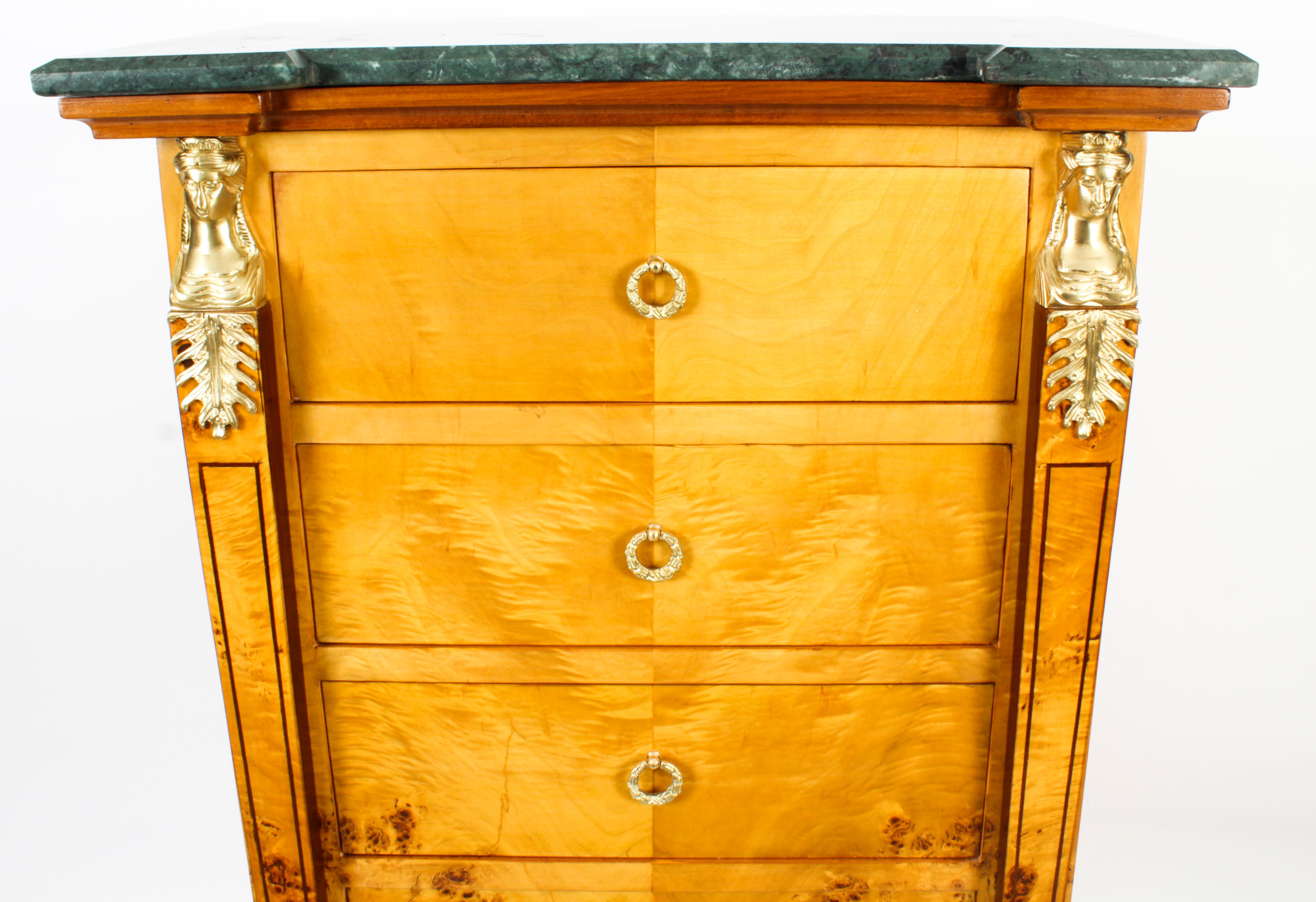 Vintage Empire Revival Burr Maple Tall Chest 20th C For Sale 9