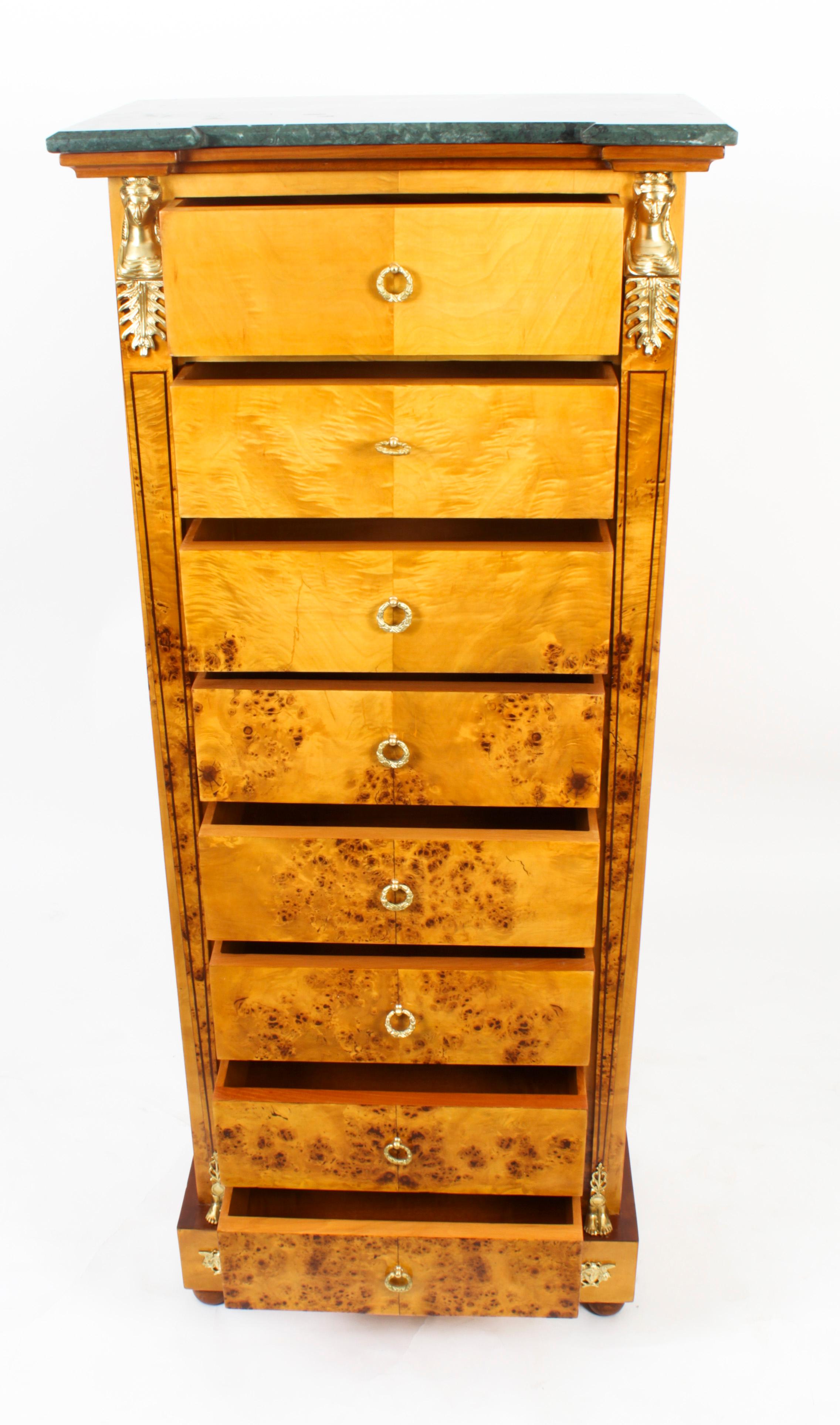 Vintage Empire Revival Burr Maple Tall Chest 20th C For Sale 11