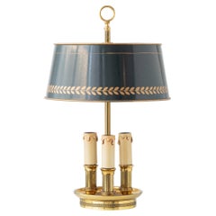 Vintage Empire Style Brass Bouillotte Table Lamp, Hand-Painted Tôle Shade