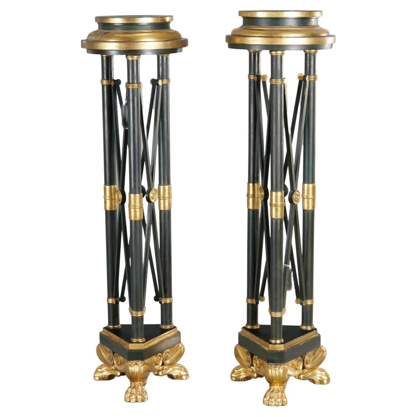 Vintage Empire Style Ebonised and Giltwood Torchiere Pedestals, a Pair