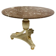 Tavolo con piedistallo dorato in stile impero vintage con marmo rojo