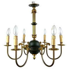 Vintage Empire Style Green & Gilt Brass Chandelier