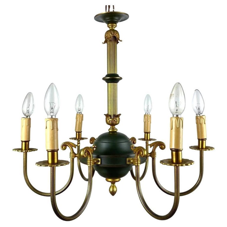Vintage Empire Style Green and Gilt Brass Chandelier For Sale at 1stDibs |  lustre laiton doré ancien