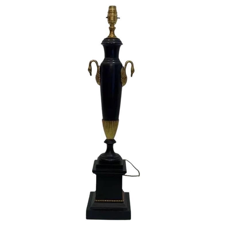 Vintage Empire Style Lamp Base With Brass Swan Heads & Accents For Sale