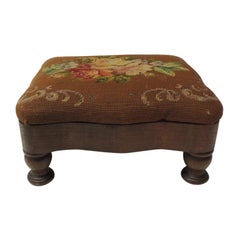 Vintage Empire Style Needlepoint Floral Tapestry Footstool