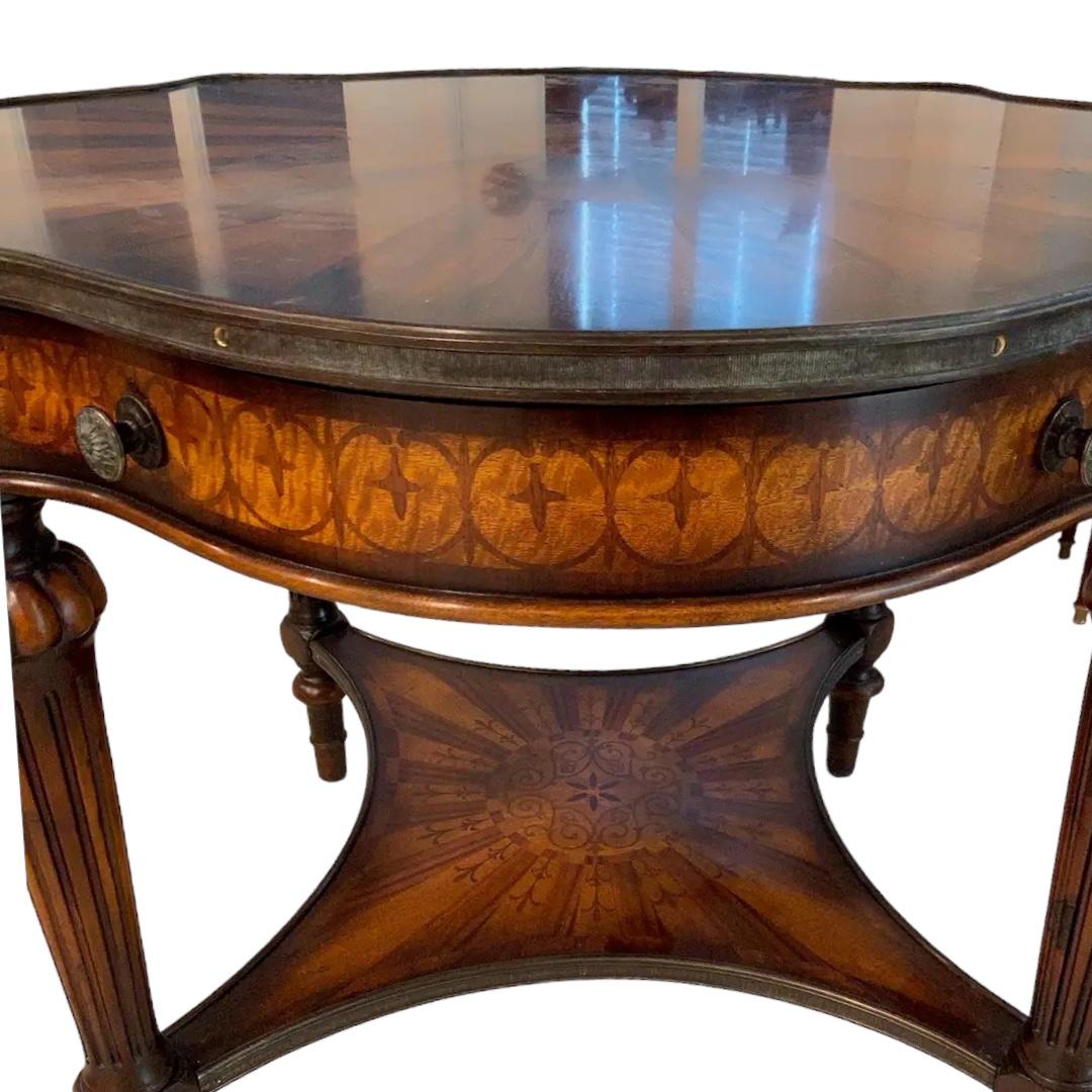 Inlay Vintage Empire Style Round Center Table with 2 Drawers For Sale