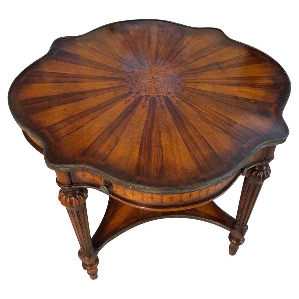 Vintage Empire Style Round Center Table with 2 Drawers For Sale
