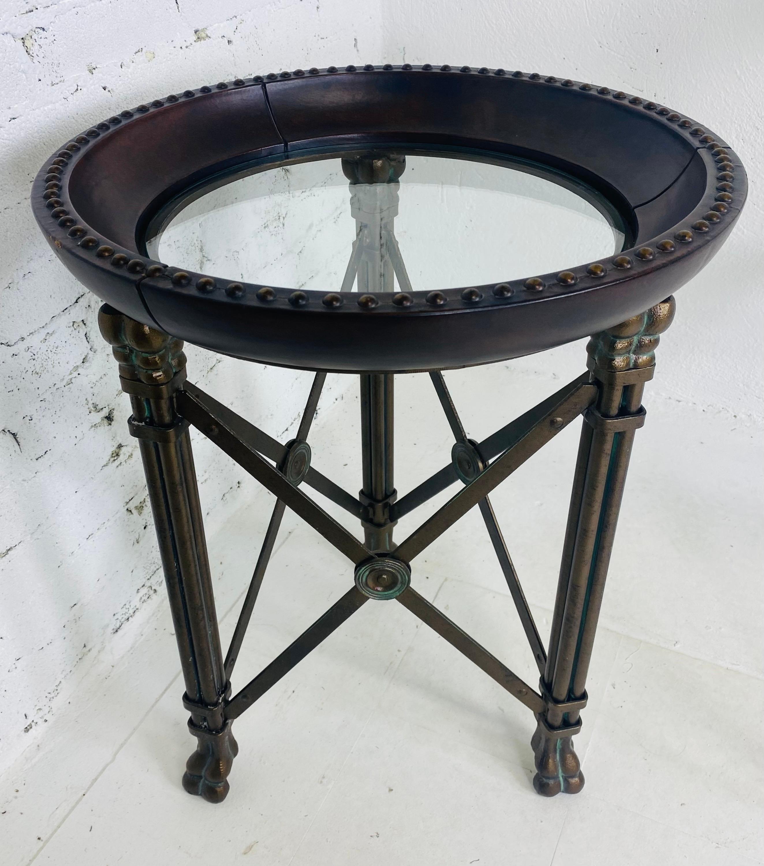 Metalwork Vintage Empire style round side table after Maitland Smith For Sale