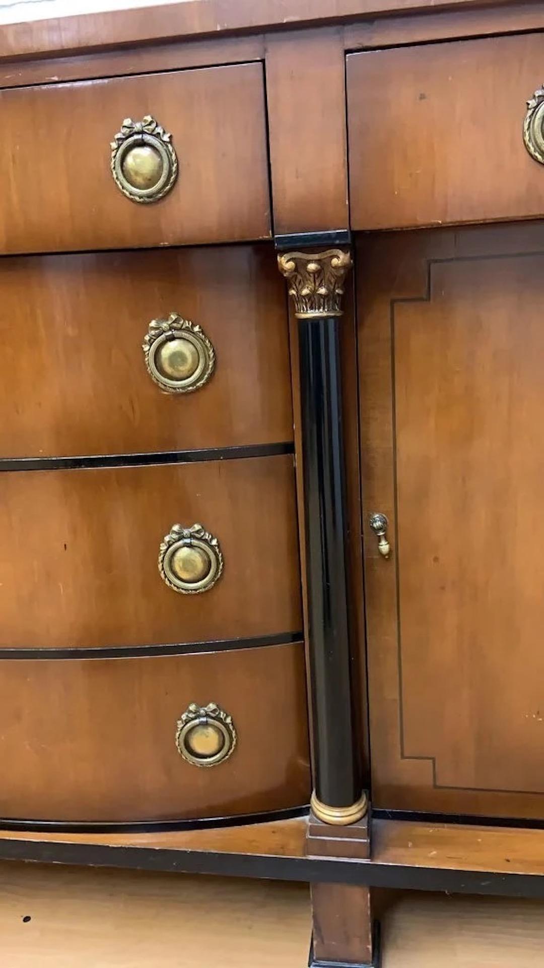 American Vintage Empire Style Sideboard/Credenza Storage with Black and Gold Columns For Sale