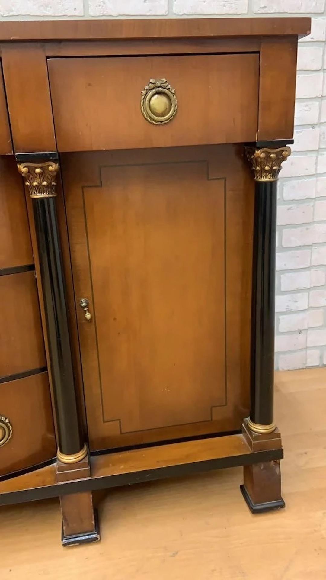 Vintage Empire Style Sideboard/Credenza Storage with Black and Gold Columns In Good Condition For Sale In Chicago, IL