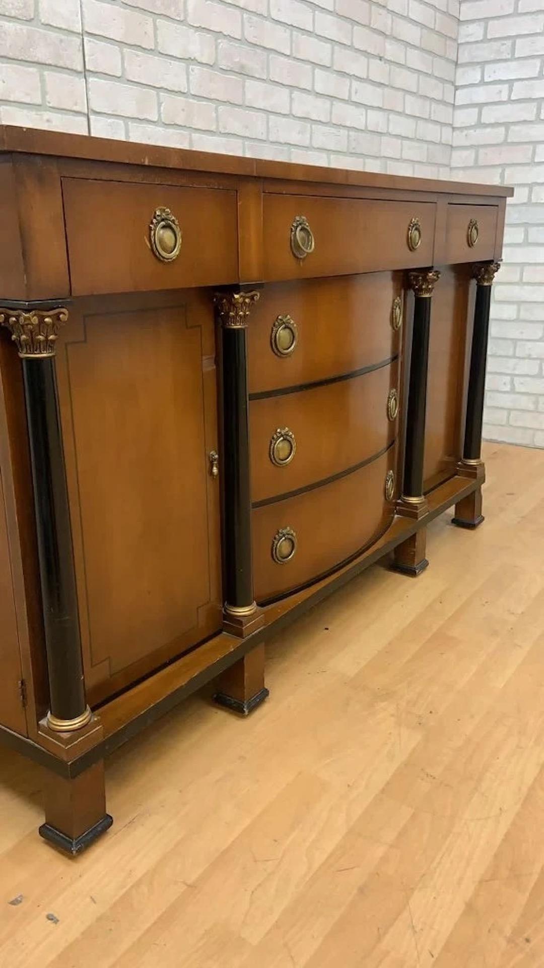 Upholstery Vintage Empire Style Sideboard/Credenza Storage with Black and Gold Columns For Sale