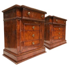 Vintage Empire Style Solid Maple Stepped Nightstands w/ Brass Pulls, Pair