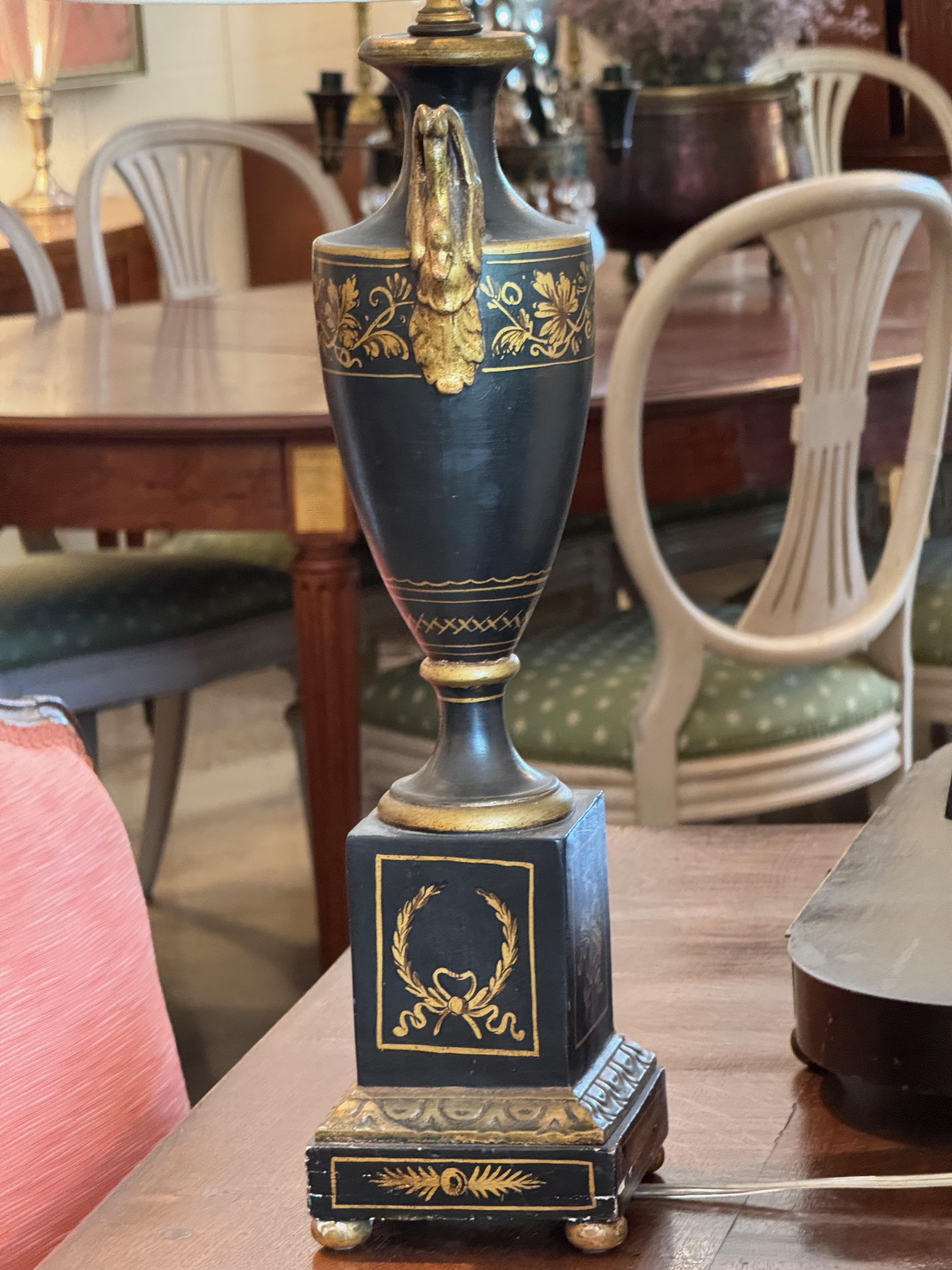 Vintage Empire-Style Swan Handle Lamp in Black and Gold For Sale 1