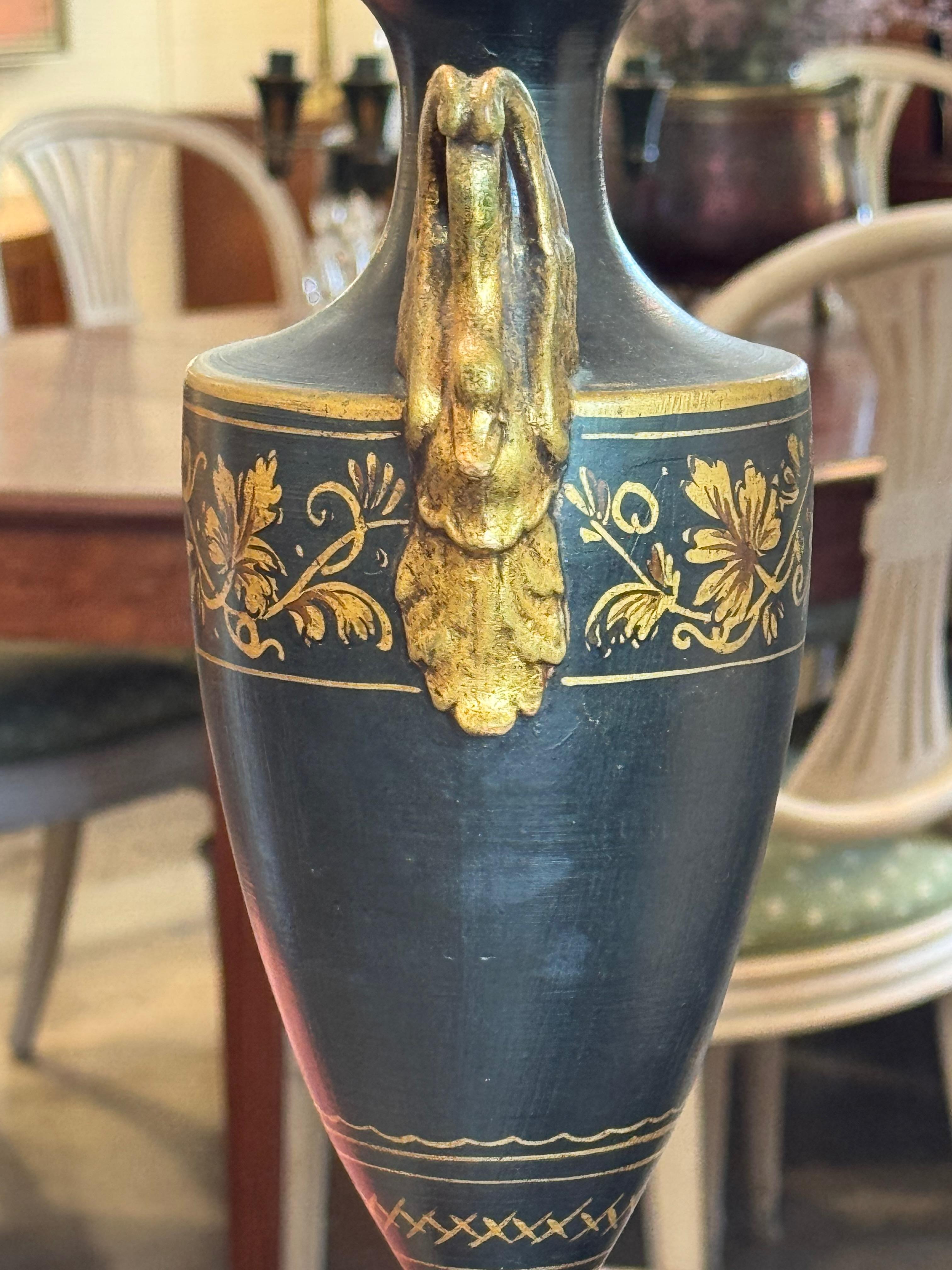Vintage Empire-Style Swan Handle Lamp in Black and Gold For Sale 2